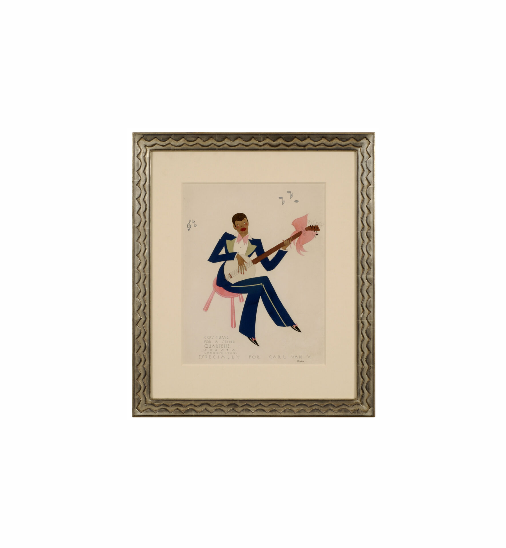 Man Playing Guitar In A Silver Frame With White Mat