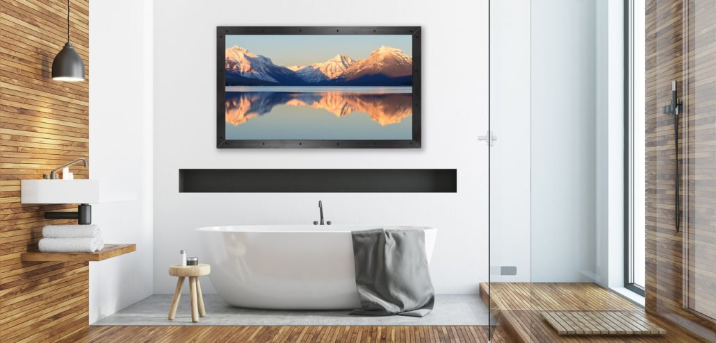 Mirror TV above Stunning Bathtub